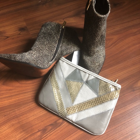 Vintage Retro 80’s Snakeskin leather clutch - Gray - Picture 6 of 6